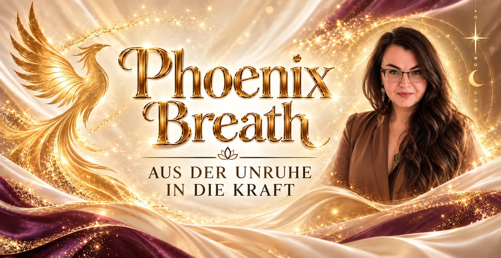 KI-generiertes Kursmotiv Phoenix Breath mit goldenem Phönix und Helena Pris